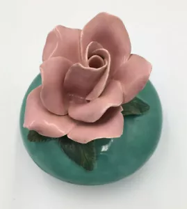 Deckelschale 3-D Rose Rosa Türkis Porzellan Keramik Handarbeit Signiert Romain - Bild 1 von 12