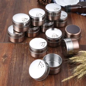 12pcs Magnetic Spice Jars Stainless Steel Camping Condiment Containers Holders - Picture 1 of 10