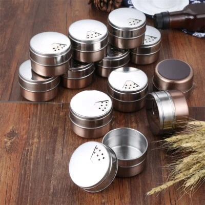 12pcs Magnetic Spice Jars Stainless Steel Camping Condiment Containers Holders - Image 1 of 4