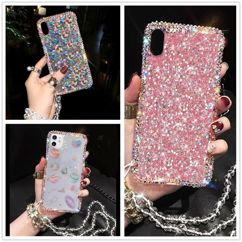 Funda protectora de cristal con diamantes de imitación brillantes para mujer para varios teléfonos Foto 1 de 4