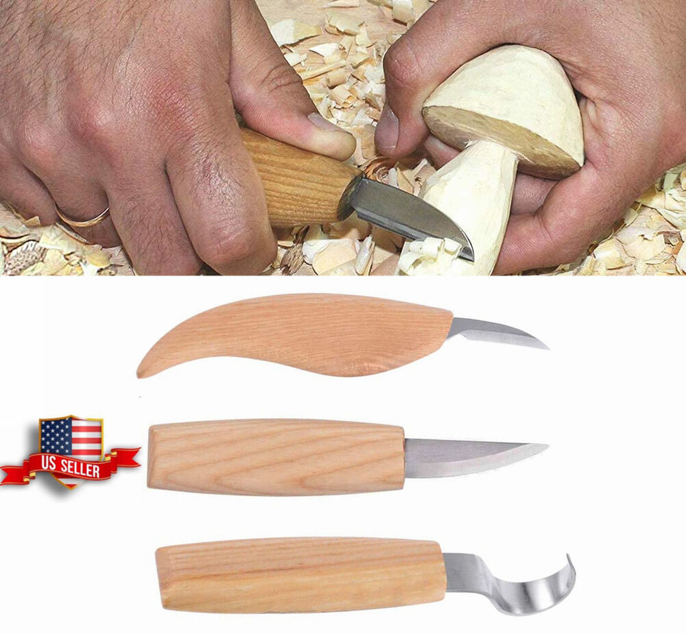 3Pcs DIY Wood Craft Carving Knife Whittling Hook Cutter Carpenter Tool Set Kit