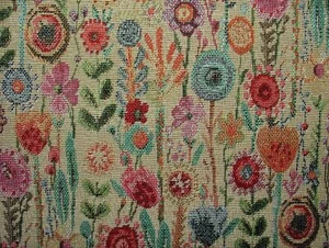 Hathaway Floral Garden Tapestry Linen Fabric Pink Green Curtain Upholstery