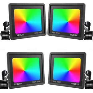 4X LED Fluter 100W Außen RGB Strahler Mit Fernbedienung Scheinwerfer Flutlicht - Bild 1 von 12