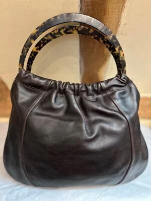 Lge KAREN MILLEN dark brown leather tortoiseshell handles handbag - Image 1 of 4