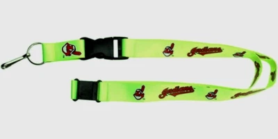 CLEVELAND INDIANS VTG LANYARD KEYCHAIN LIME GREEN COLOR VARIATION W/CHIEF WAYOO - Image 1 of 4