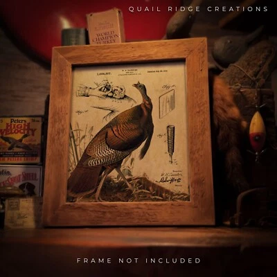 Impresión artística vintage de patente de llamada de pizarra de pavo 8X10 decoración de pared de cabaña de pesca de caza Foto 1 de 4