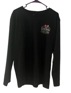 Christmas Black Long Sleeve T Shirt Size Large Southern Y’all Festive Unisex NWT - Picture 1 of 5