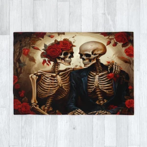 Bones in Romance IV Blanket 120cm x 175cm, Gothic Red Roses Skeleton Love Skulls - Picture 1 of 6