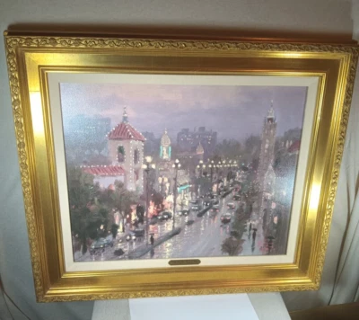 Thomas Kinkade edición limitada 182/700 Plaza Lights Kansas City sobre lienzo Foto 1 de 4