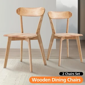 Wooden Dining Chairs Set of 2 for Home Kitchen Restaurant Cafe -Natural Wood - Picture 1 of 7
