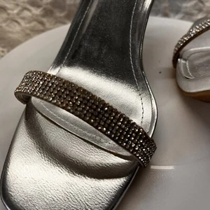 Silver Strap Rhinestone Dance Wedding Guest Shoes Evening Cocktail - Picture 1 of 6