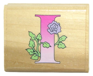 SELTENER bemerkenswerter Holzmontier Gummistempel hübsches ALPHABET MONOGRAMM BUCHSTABE "I" - Bild 1 von 2