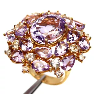 925 Argento 12x16 MM Ametista Viola, Zircone Nero Friday Gioielli Misura Anello - Foto 1 di 4