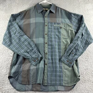 Tommy Bahama Shirt 100% Silk Mens Large Blue Patchwork Plaid Lightweight - Picture 1 of 9