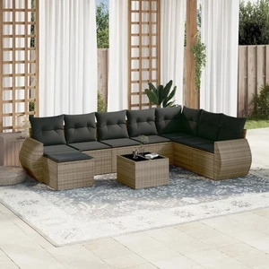vidaXL 9 Piece Garden Sofa Set with Cushions Grey Poly Rattan - Picture 1 of 5