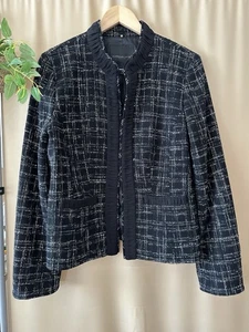 New Classiques Entier Nordstrom Womens sz L black/white Boucle tweed wool jacket - Picture 1 of 13