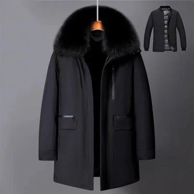 Mens Parka Jacket Winter Coat Thickened Down Jacket Long White Duck Down Jacket - Image 1 of 4