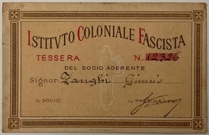 ISTITUTO COLONIALE ICF TESSERA DI SOCIO ADERENTE 1931 1 BOLLINO ICF PNF REGNO - Foto 1 di 6