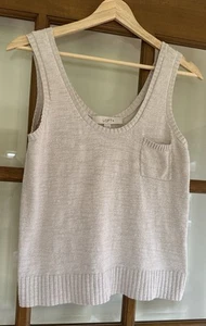 Loft Knit Sleeveless Sweater Vest Top Oatmeal Pocket Scoop Neck Cozy Women’s XS - Picture 1 of 5
