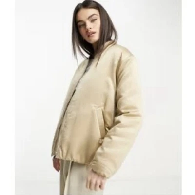 River Island Mujer Beige Puffer Acolchado Bomber Chaqueta Talla S Foto 1 de 4