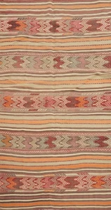 Alfombra de lana oriental Kilim 4x7 tejido plano geométrico alfombra turca - Imagen 1 de 11