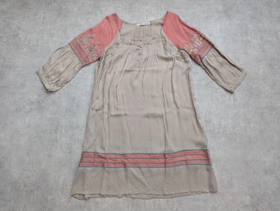 Abito bianco Londra donna L 100% seta tunica boho ricamato contadino folk zingaro - Immagine 1 di 4