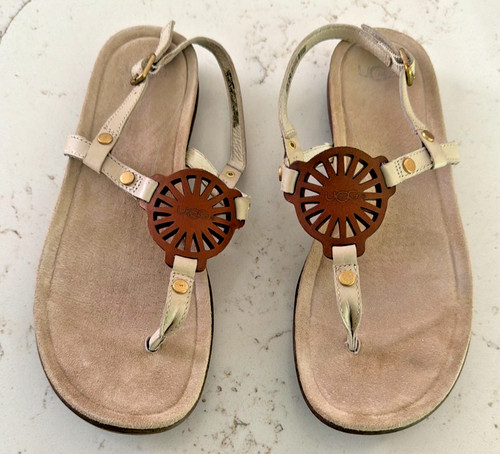 @ UGG Sandali donna panna e marrone tanga taglia 9 (40) slingback e cinturino a T