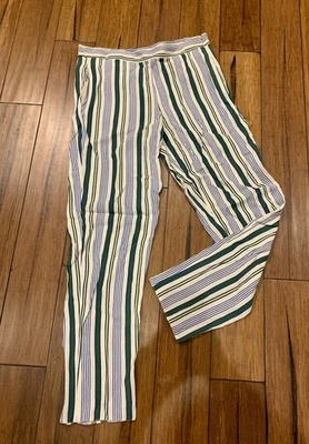TORY BURCH Stripe Green/Beige/Navy Size 6 Side Zip Pants ~Classy! - Image 1 of 4