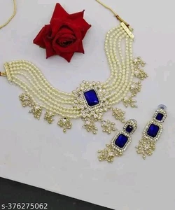 Indian Bollywood Style Gold Plated Kundan Choker Necklace With Earrings - Picture 1 of 8