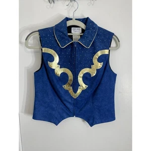 Vintage Hobby Horse Vest Wrist Cuffs Small Blue Gold Detail Rhinestones Western - Picture 1 of 6