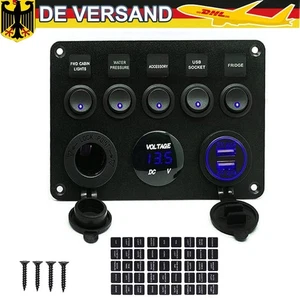 5 Gang LED Schaltpanel für Auto Boot Schalter Schalttafel Voltmeter USB Dual 12V - Bild 1 von 13