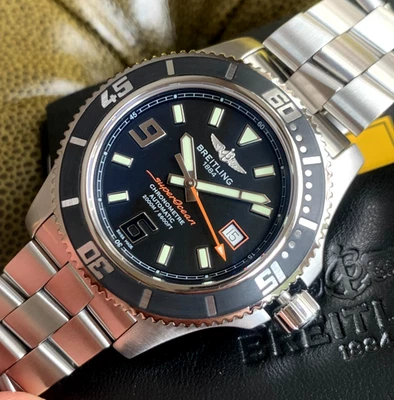 Reloj Pulsera Breitling Superocean 44 A17391 Buzos Acentos Naranja Caja Como Nuevo y Papel Foto 1 de 4