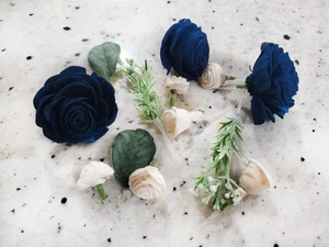 Navy Blue Cake Flower Topper White Sola Wood Reusable DIY Wedding Party Decor - Picture 1 of 4