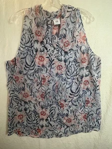 Cabi Damen Gr. Large Bluse orange blau Hibiskus gefüttert Blumen Boho Lagenlook Saum 5537 - Bild 1 von 12