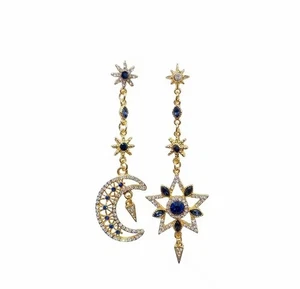 Elegante asymmetrische Ohrringe Stern Mond Strass - Boho Celestial Style NEU - Bild 1 von 8
