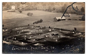 CAMPTON, PENNSYLVANIA - CEMETERY - BIRDSEYE VIEW - OLD REAL PHOTO POSTCARD - Picture 1 of 2