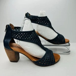 Sundance T-Strap Woven Leather Heel Sandale Damen Gr. 37 EU Blau Made in Italy - Bild 1 von 10