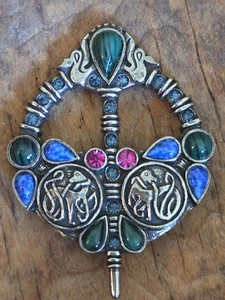 Soldor Brooch Vintage Celtic Cabochons Rhinestones Art Nouveau Style 2.75" - Picture 1 of 18