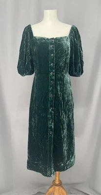 J.Crew Dress Womens 6 Green Velvet Button Puff Sleeve Midi Renaissance Prairie - Image 1 of 4