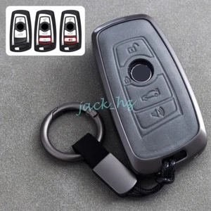 Metal Leather Car Key Fob Case Cover Keychain Protector For BMW 3 4 Buttons Gray - Picture 1 of 11