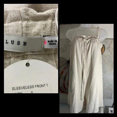 Lush Shortal Romper Womens (S) Beige Linen Sahara Pockets Sleeveless New - Image 1 of 4