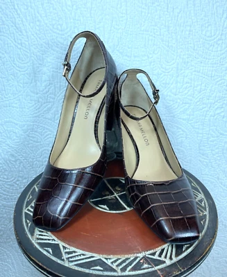 Tamara Mellon Slingback Brown Croc Block Ankle-Strap Pumps Size 6 (36.5) - Image 1 of 4