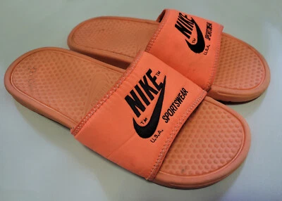 NIKE Benassi Just Do It Textile Orange Unisex Youth Sandals Size 10 US 9UK 44EUR - Image 1 of 4