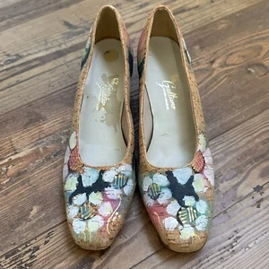 Galliano Custom Vintage Floral Cork Womens 7 -1/2 Shoes RARE - Picture 1 of 15