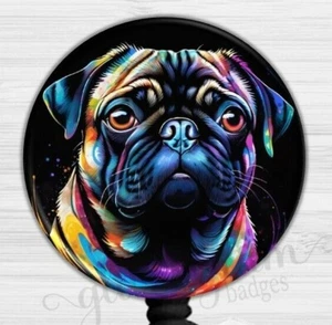 Mops Welpe Hund Abzeichenhalter, Tier Tier Tierarzt Abzeichen Rolle, Tierarzt Tech einziehbar 6592 - Bild 1 von 9