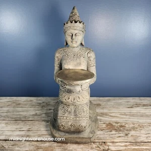 Buddha Statue Kneeling w/ Candle Holder Pewter Plate 15" Tall Hand Painted - Picture 1 of 10