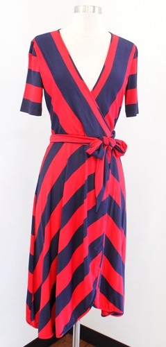 Tory Burch Navy Blue Red Striped Jersey Wrap Dress Size XS Short Sleeve V Neck