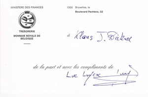 Luc Luycx 1958- autograph signed 3.5"x5.5" card EURO € Coins Designer - Picture 1 of 1