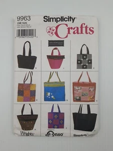 Simplicity Sewing Pattern 9963 Women's Tote Bags 9 styles Size OSZ Uncut FF - Picture 1 of 2