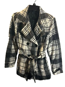 JouJou Double Breasted Plaid Pea Coat size LG, - Picture 1 of 7